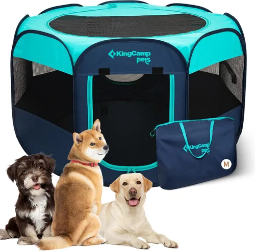 Miniatura 16 de KingCamp Tienda de campaña para perros, gran casa portátil para perros para interiores y exteriores con tela Oxford 600D y doble capa para perros
