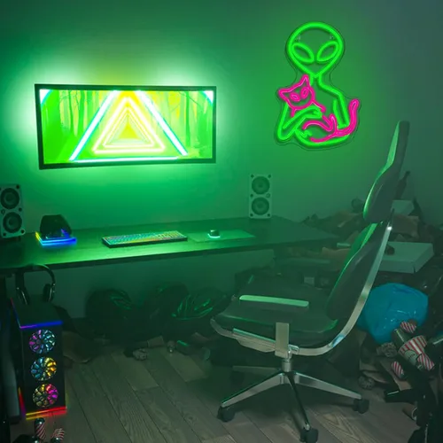 Miniatura 7 de Letrero de Neón Alienígena para Decoración de Pared Regulable Luces LED de Gatos Alienígenas para Dormitorio Luz de Neón Verde para Sala