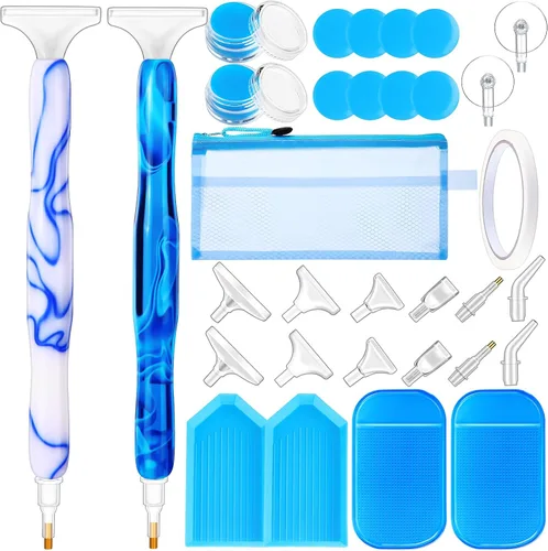 Outus Kit de herramientas de diamante 5D DIY de 31 piezas con plumas de pintura de resina hechas a mano, alfombrillas antideslizantes, bandejas de