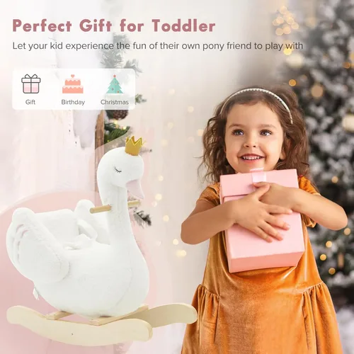 Miniatura 8 de labebe Caballo mecedor de cisne blanco para niños, animal de peluche en madera para niños de 6 meses, para niños y niñas/guardería, regalo de Cisne