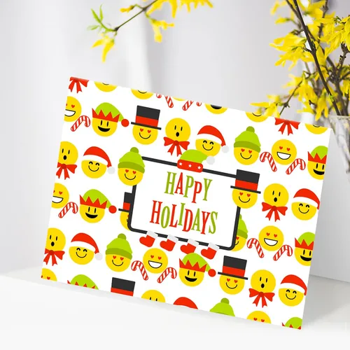 Miniatura 6 de Tarjetas de felicitación de Happy Holidays, rojo y verde, divertido patrón de emoji lindo, plegable en blanco para Navidad y Año Nuevo, 4.25 x 5.5
