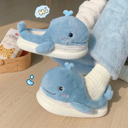 Miniatura 2 de XIXITIAO Lindas pantuflas de animales, pantuflas de ballena Kawaii de dibujos animados, zapatos de casa de felpa para mujeres y hombres, pantuflas