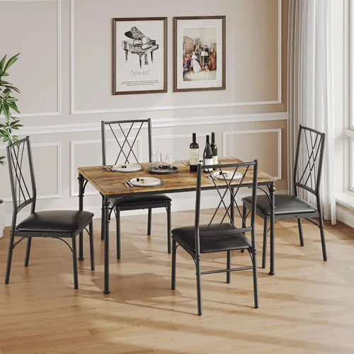 Miniatura 9 de Juego de mesa de comedor para 4 mesas de comedor y sillas modernas, juego de 4 sillas para 4 con banco de madera para comedor, comedor, juego