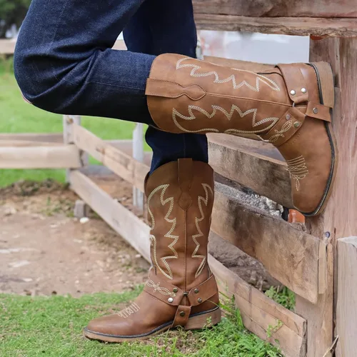 Miniatura 7 de SheSole Botas vaqueras con punta cuadrada para mujer, estilo vaquero, pantorrilla ancha, zapatos occidentales a la moda