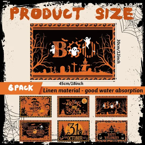 Miniatura 2 de Umigy 6 manteles individuales de Halloween de 12 x 18 pulgadas, manteles individuales góticos de murciélago para decoración de cocina, manteles