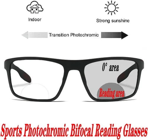 Miniatura 2 de laureles Gafas de lectura bifocales fotocrómicas para hombre, gafas deportivas para mujer, gafas de sol de transición cuadrada