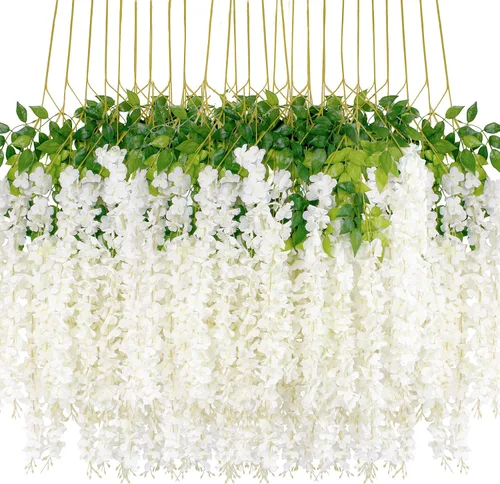 Miniatura 12 de Flores colgantes de glicinia, 12 paquetes de flores artificiales, vid de glicinia falsa de ratán, guirnalda colgante de seda, flores de cuerda