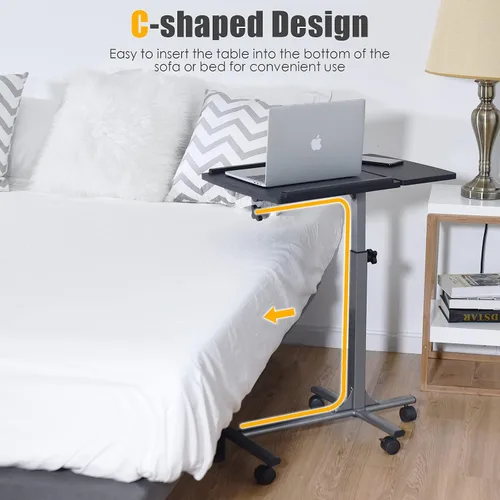 Miniatura 3 de Tangkula Escritorio para laptop sobre la cama, soporte para portátil móvil con mesa inclinable, mesita de noche ajustable de altura rodante