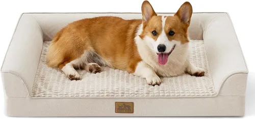Miniatura 24 de COZY KISS Camas ortopédicas para perros de tamaño grande, sofá XL para mascotas con forro impermeable, sofá de espuma para mascotas de hasta 100 Gris