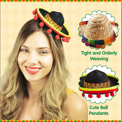 Miniatura 3 de JOYIN 6 diademas de tela y sombrero de paja del Cinco de Mayo, para disfraz de fiesta divertida, suministros de fiesta, accesorios de fotos