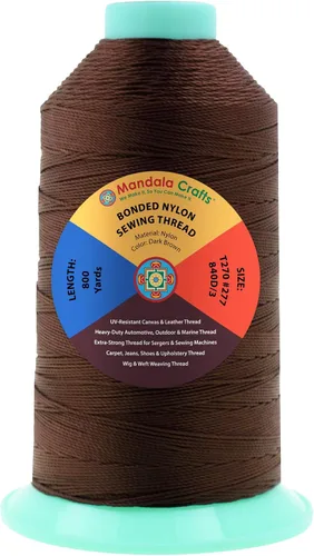 Miniatura 368 de Mandala Crafts - Hilo de nailon para coser cuero, tapicería, mezclilla y para trenzar el pelo; resistente, 1500 yardas, tamaño 69 T70 Marrón