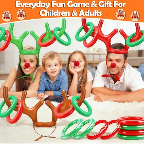 Miniatura 5 de 3 Pack Easter Inflatable Easter Games Set, 18 Pieces Inflatable Reindeer Antler Ring Toss Party Game for Kids Adults Family, Indoor Outdoor Ring