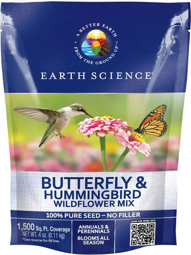 Earth Science Mezcla de semillas de flores silvestres de mariposa y colibrí, 4 onzas, semillas de flores prémium para atraer abejas, mariposas,
