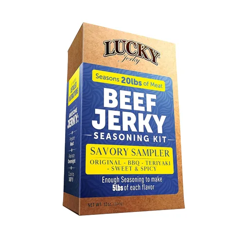 Miniatura 22 de Lucky Jerky Kit de condimento y curación de cecina, paquete de 4 unidades, original, pimiento rojo, teriyaki, condimentado, temporada 80 libras