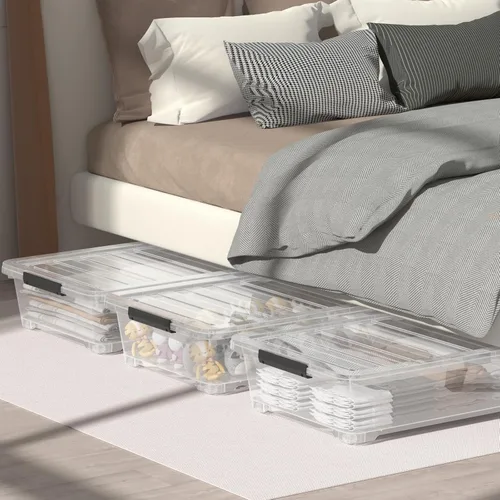 Miniatura 4 de 3 paquetes de 40 cuartos de galón de caja de almacenamiento grande debajo de la cama, contenedores de almacenamiento con ruedas debajo de la cama