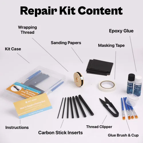 Miniatura 5 de Kit de reparación de caña de pescar completo, suministros completos con pegamento para reparación de caña de pescar rota de agua dulce y agua salada