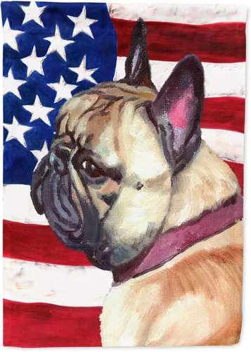Caroline's Treasures LH9545GF Bandera de jardín Bulldog Francés Frenchie EE.UU. Bandera Patriótica de la Bandera Americana Jardinera Bandera de