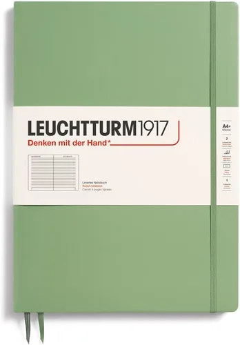 LEUCHTTURM1917 - Cuaderno de tapa dura Master Slim A4+ - 123 páginas numeradas para escritura y diario (salvia, a rayas)