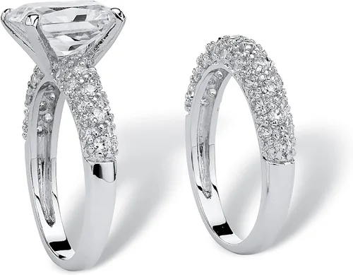Miniatura 2 de PalmBeach Jewelry Yellow Gold-Plated or Platinum Plated Emerald Cut Cubic Zirconia Pave Bridal Ring Set