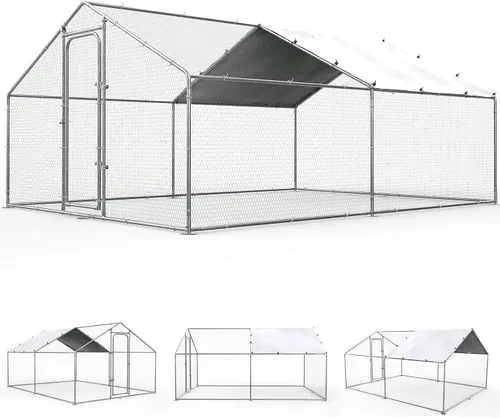 Miniatura 6 de ORANLAND Gallinero de metal grande, 9.9 x 9.9 x 6.6 pies con tapa, corral de pollo con techo de espira con cerradura de seguridad, jaula de conejo