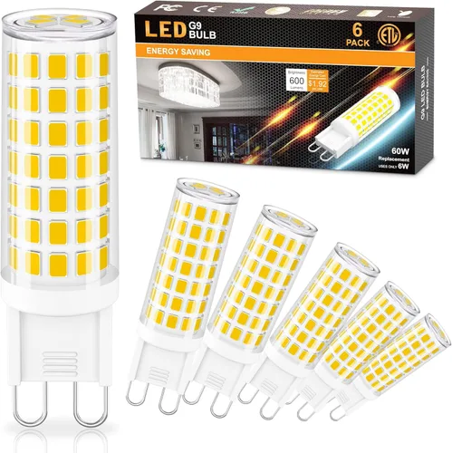 Miniatura 13 de comzler Bombilla LED G9 con base de clavija bi pin G9 de 6 W, luz blanca diurna 6000 K, bombillas G9 para candelabro, base de cerámica, equivalente