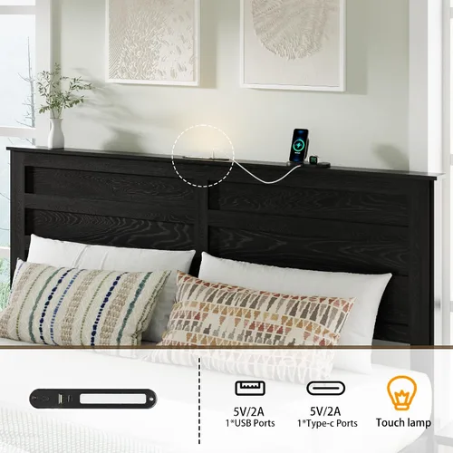 Miniatura 4 de Base de cama tamaño matrimonial con cabecero de madera, estructura de cama de plataforma de madera con estribo de puerta corrediza de granero