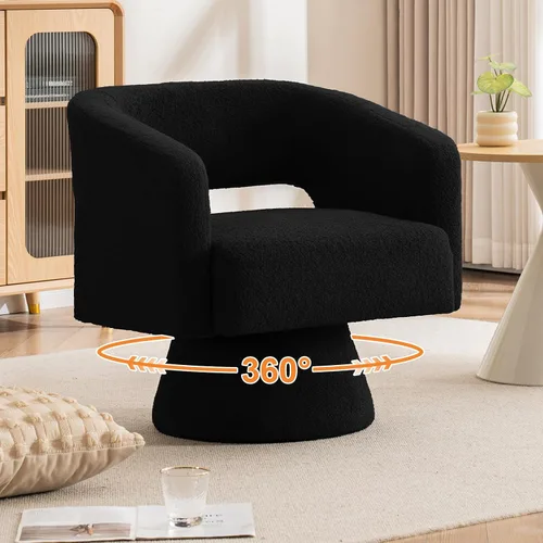 Miniatura 3 de ClinQ Silla giratoria de barril acento, juego de sillas redondas tapizadas de teddy extragrandes, silla de tocador moderna de lujo de 360°