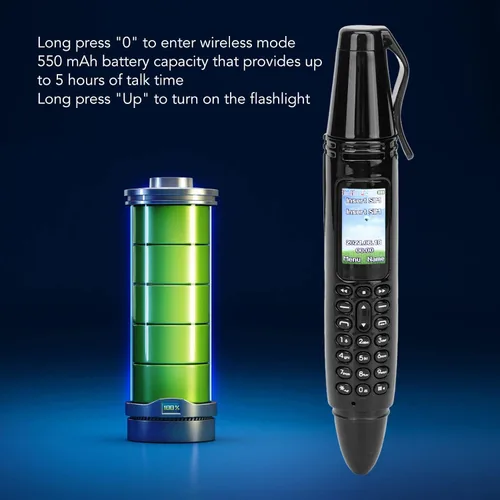Miniatura 3 de Mini teléfono celular con cámara, linterna, FM, Bluetooth - Dual SIM, bolígrafo