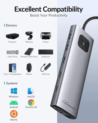 Miniatura 8 de GiGimundo LK10 - Estación de acoplamiento para portátil 10 en 1 con monitor doble, USB C Hub Dual 4K a 60Hz HDMI, 2 DP, 3 USB A, 100W PD, Ethernet
