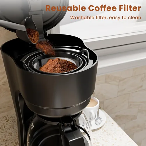 Miniatura 4 de WAA Cafetera de goteo programable de 5 tazas, cafetera portátil con olla de vidrio y filtro reutilizable, plato para mantener el calor, retrasar