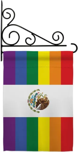 Miniatura 5 de Bandera de jardín de arpillera de Orgullo de México LGBT arco iris amor gay bisexual pequeño regalo decorativo patio casa pancarta de doble cara