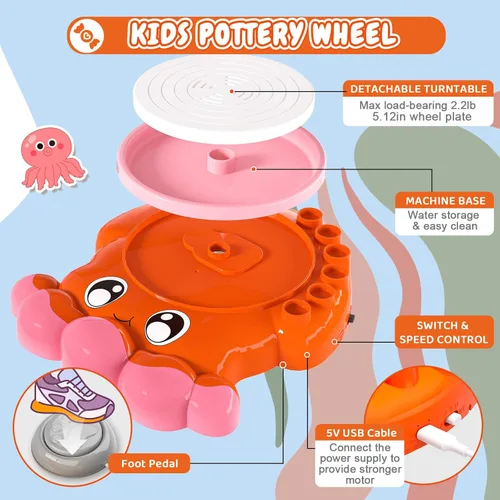 Miniatura 5 de Insnug Rueda de alfarería para niños – Artes y manualidades para niños de 8 a 12 años, kit de rueda de alfarería para niños, juguetes