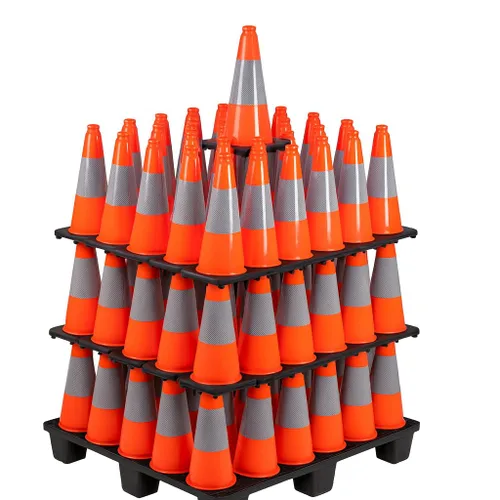 Miniatura 8 de (5 Conos) BESEA 18" Pulgadas Conos de PVC Naranja Conos de Seguridad de Tráfico Base Negra Construcción Carretera Cono de Estacionamiento con Collar