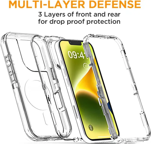 Miniatura 5 de AICase Funda transparente para iPhone 16e/13/iPhone 14, compatible con MagSafe 3 en 1, resistente protección contra caídas, cuerpo completo, a