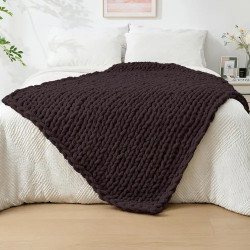 Miniatura 43 de Bigacogo Manta de punto grueso para sofá, 51 x 63 pulgadas, 100% tejida a mano con hilo de felpilla grueso jumbo, acogedoras y suaves mantas grandes