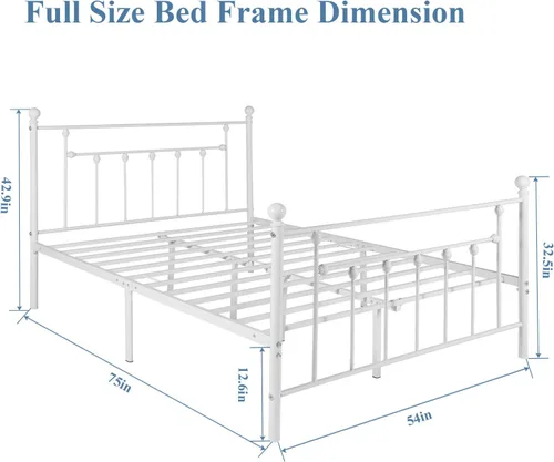 Miniatura 2 de VECELO Base de cama de plataforma metálica de tamaño matrimonial con cabecera y estribo, soporte de listones de acero resistente, base de colchón