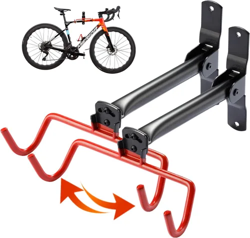 Miniatura 7 de PHUNAYA Soporte de pared vertical para bicicleta, ganchos giratorios para bicicleta, para garaje, pared de garaje, ganchos para bicicletas, jardín