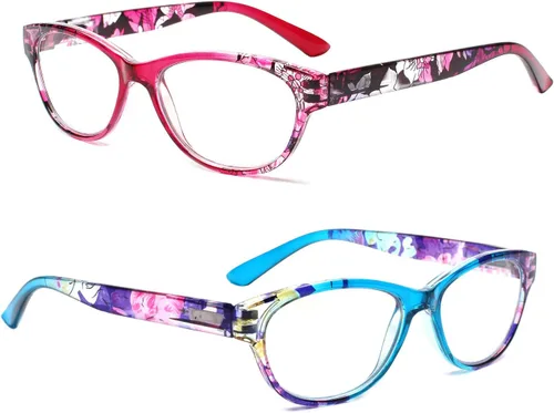 Miniatura 4 de SIGVAN Gafas de Lectura de Ojo de Gato para Damas 5 Pares con Bloqueo de Luz Azul Bisagra de Resorte Estampado de Patrón de Moda Lectores