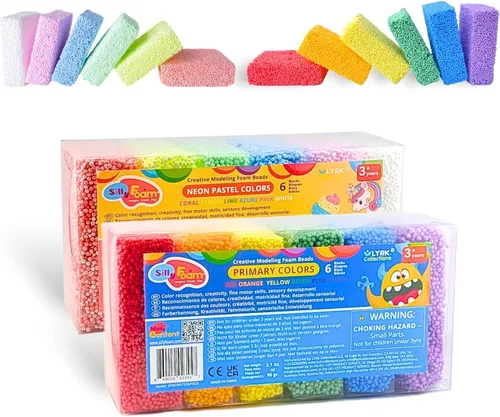 Espuma Tonta, Cuentas de Espuma de Modelado Creativo, Paquete de 2 de 6 Primarios + 6 Bloques Pastel Neón, Sin Slime Sin Desorden, Perfecto para