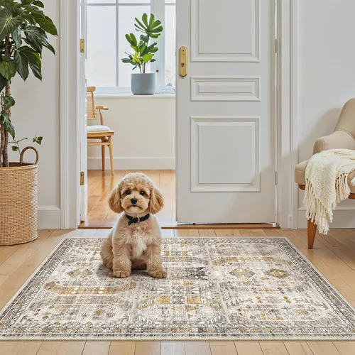 Miniatura 187 de Madane Alfombra lavable de 2 x 3 pies, alfombra de entrada pequeña, antideslizante, vintage, para entrada interior, alfombra de pelo bajo