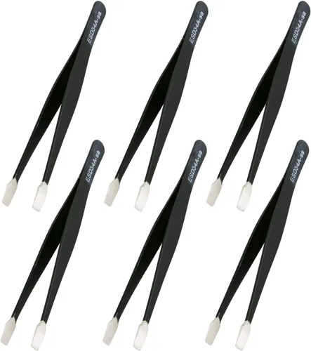 Aoje-Link ESD-34a - Pinzas profesionales antiestáticas con tecnología antiestática, no magnéticas, rectas planas, revestidas de plástico de acero
