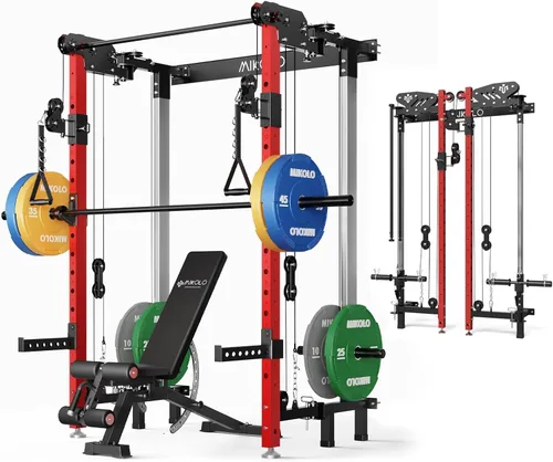 Miniatura 16 de Mikolo Folding Squat Rack, Wall Mounted Power Rack with Cable Crossover Machine & LAT Pull Down, Functional Trainer with 5 Adjustable Function
