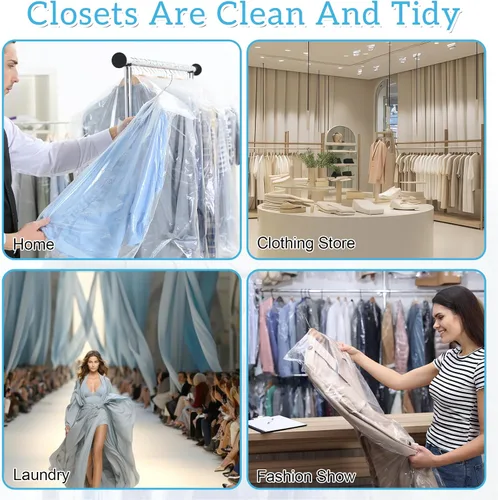 Miniatura 4 de Paquete de 100 bolsas de ropa para colgar ropa, bolsas de plástico para limpieza en seco, fundas de ropa transparentes para tintorería