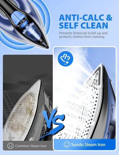Miniatura 3 de Plancha de vapor para ropa con suela revestida de cerámica de calentamiento rápido, 1500 W con esfera de termostato precisa, autolimpieza, apagado