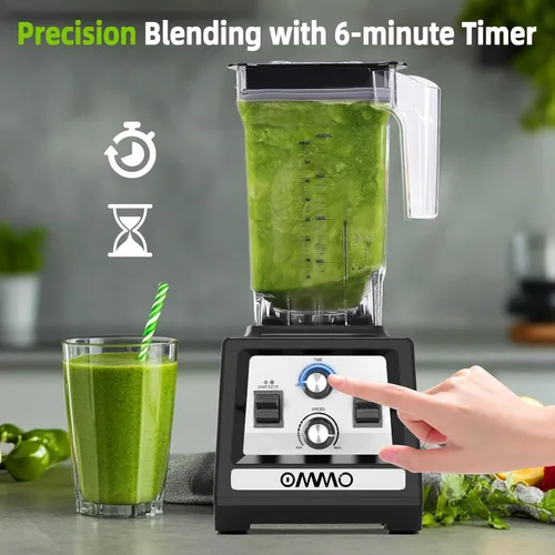 Miniatura 10 de OMMO Licuadora para batidos: Licuadoras de pico de 1800 W para cocina, jarra sin BPA de 68 onzas, temporizador y control de velocidad, 6 cuchillas