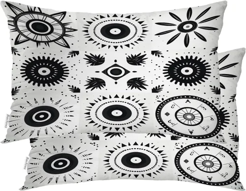 Miniatura 59 de Geometric Patterns Throw Pillow Covers, Black and White Designs Cushion Cases Digital Blended Hidden Zipperl Decorative Pillow Covers Square 16X16
