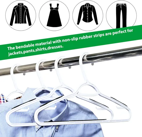 Miniatura 7 de Paquete de 30 perchas de plástico flexibles, ligeras, antideslizantes, perchas para ropa y trajes (negro)