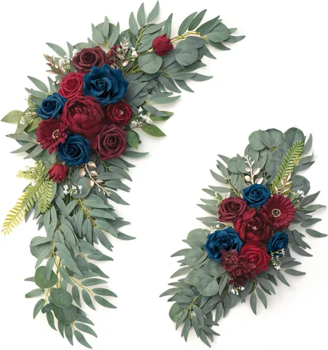 ponatia Flores de Arco de Boda (Paquete de 2), Flores Borgoña y Azul Marino para Decoraciones de Boda, Señales de Bienvenida, Arcos de Boda para