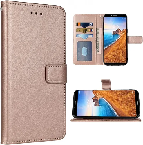 Compatible con Xiaomi Redmi 7A - Funda tipo cartera con correa de muñeca con correa de piel, soporte para tarjetas, accesorios para celular, fundas