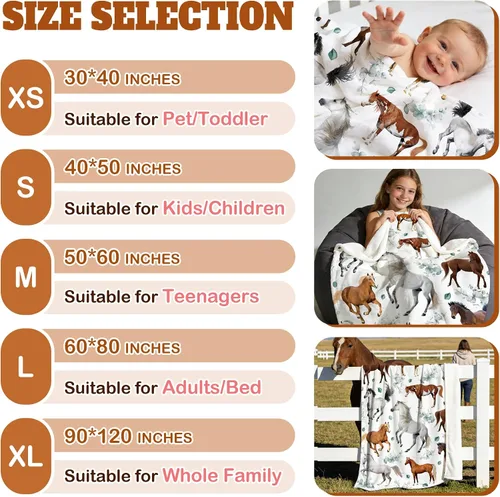 Miniatura 4 de Mantas de Caballo Regalos para Niñas y Niños, Manta de Franela Floral Ultra Suave para Decoración de Sofá/Sofá/Viajes/Campamento, Regalos